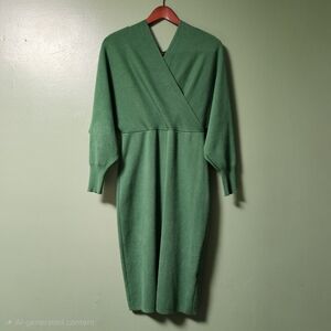 New York & Company Green Knit Dolman Wrap Sweater Midi Dress